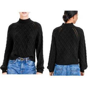 American Eagle Cable Knit Balloon Sleeve Chunky Mock Neck Sweater Top